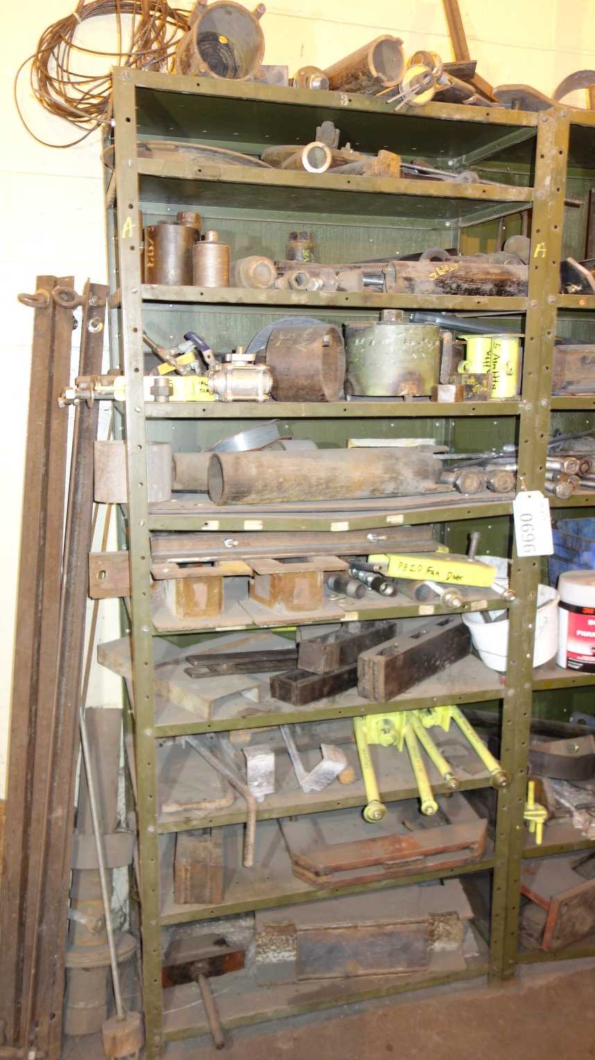 CONTENTS OF 3 SHELF COLUMNS, ASSORTED TOOLS, REPLACEMENT PARTS - ELECTRIC POWER TOOLS