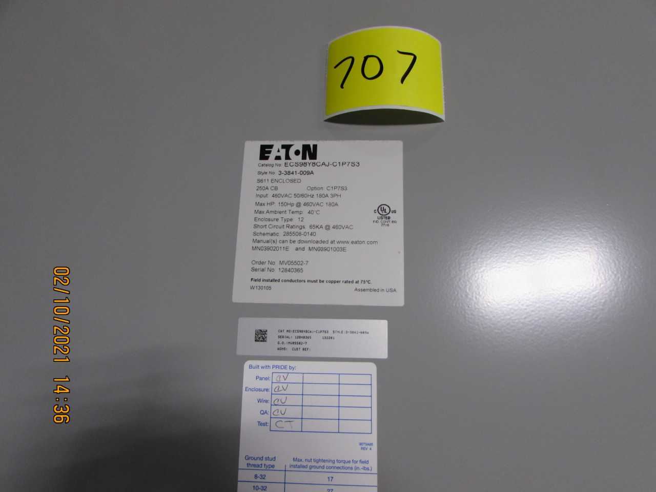 Eaton ECS98Y8CAJ C1P7S3 Enclosure - ELECTRICAL COMPONENTS