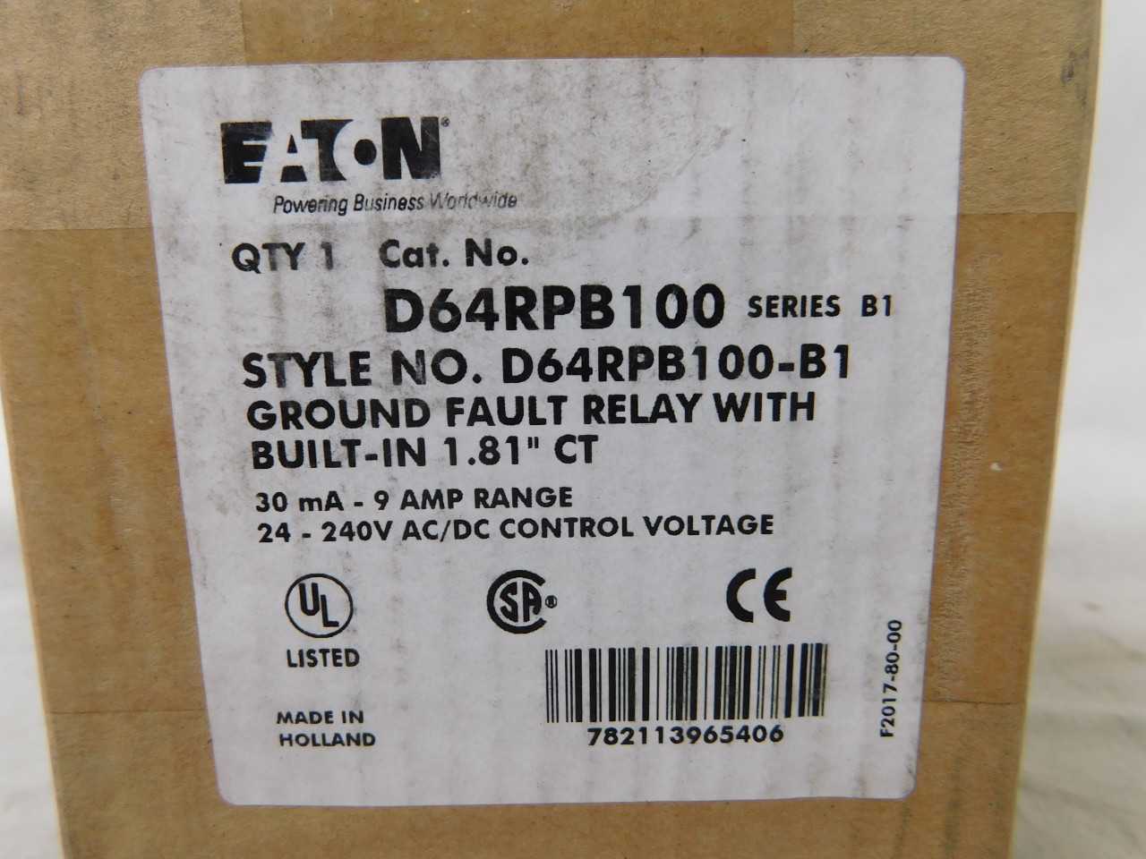 Eaton D64RPB100 Digital Ground Fault Relay - ELECTRICAL COMPONENTS
