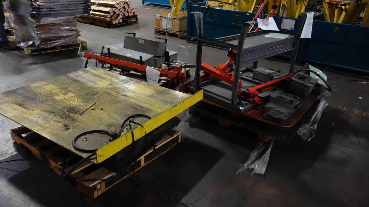 3 PALLETS OF ASSORTED HYDRAULIC LIFT TABLES & COMPONENTS, KNIGHT ALR5264C 2000LB TABLE - LIFT CART