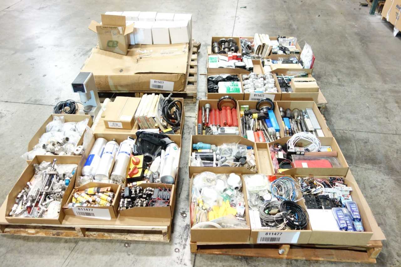 4 PALLETS OF ASSORTED MISCELLANEOUS INDUSTRIAL SURPLUS - ELECTRICAL COMPONENTS