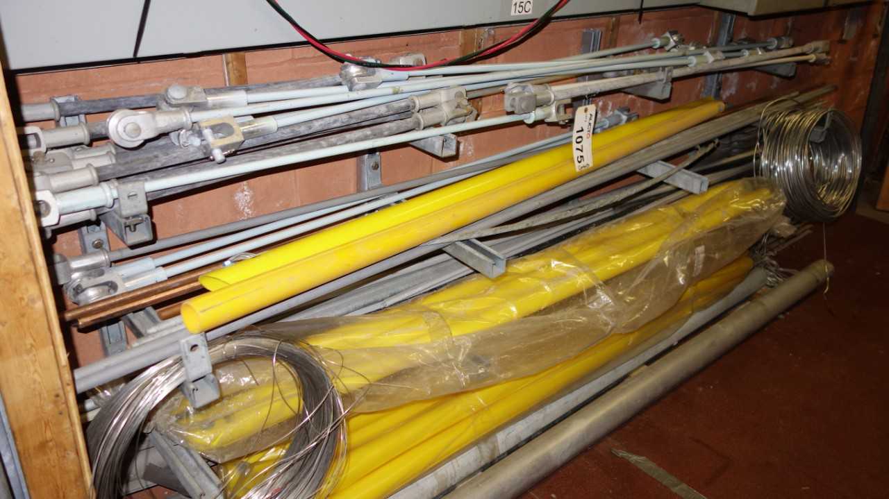CONTENTS OF SHELVING, ASSORTED POWER LINE EQUIPMENT, COVERS, LINE EXTENSIONS - ELECTRICAL COMPONENTS