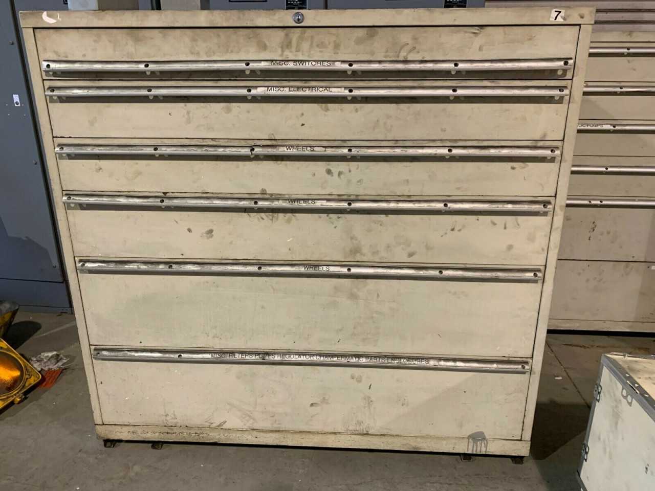 Used Stanley Vidmar style 6 Drawer cabinet tool parts storage 54 Tall 56 WIDE - TOOL STORAGE