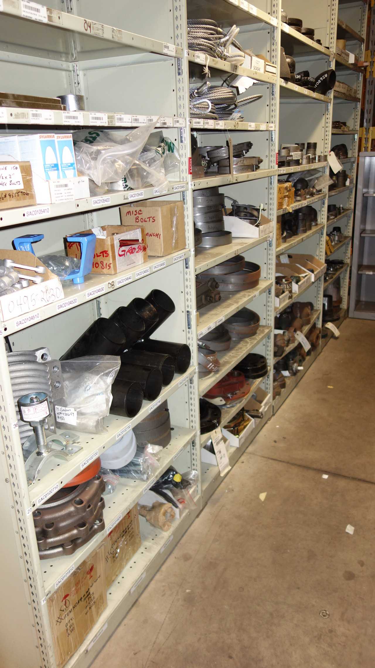 CONTENTS OF 4 SHELF COLUMNS, FITTINGS, STEEL ROPE - PROCESS EQUIPMENT