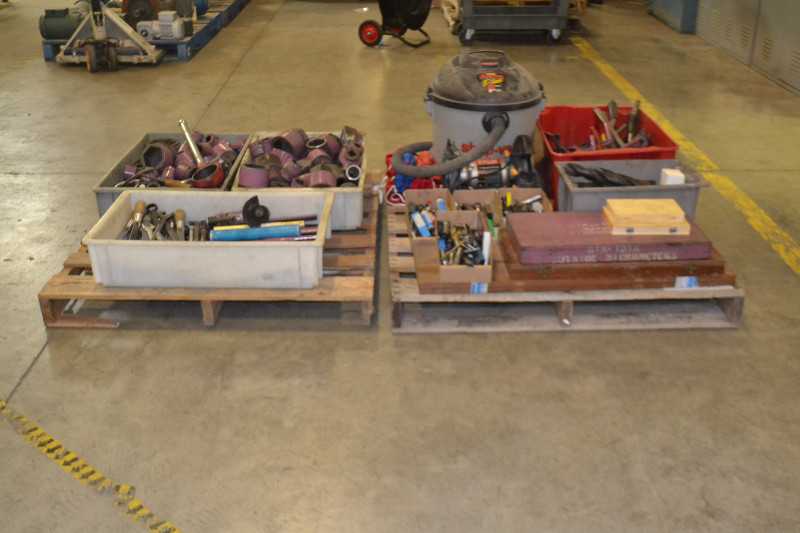 2 PALLETS OF ASSORTED TOOLS, SOCKETS, DRILL BITS, MICROMETER - MISCELLANEOUS