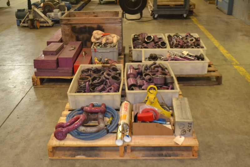 3 PALLETS OF ASSORTED TOOLS, SOCKETS, CLEVIS, - MISCELLANEOUS
