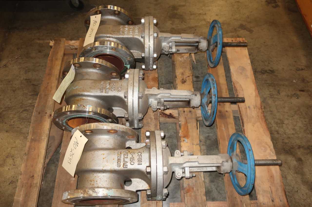 LOT OF 3 VELAN 6IN CLASS 150 FLANGED WEDGE GATE VALVES - KNIFE GATE VALVE