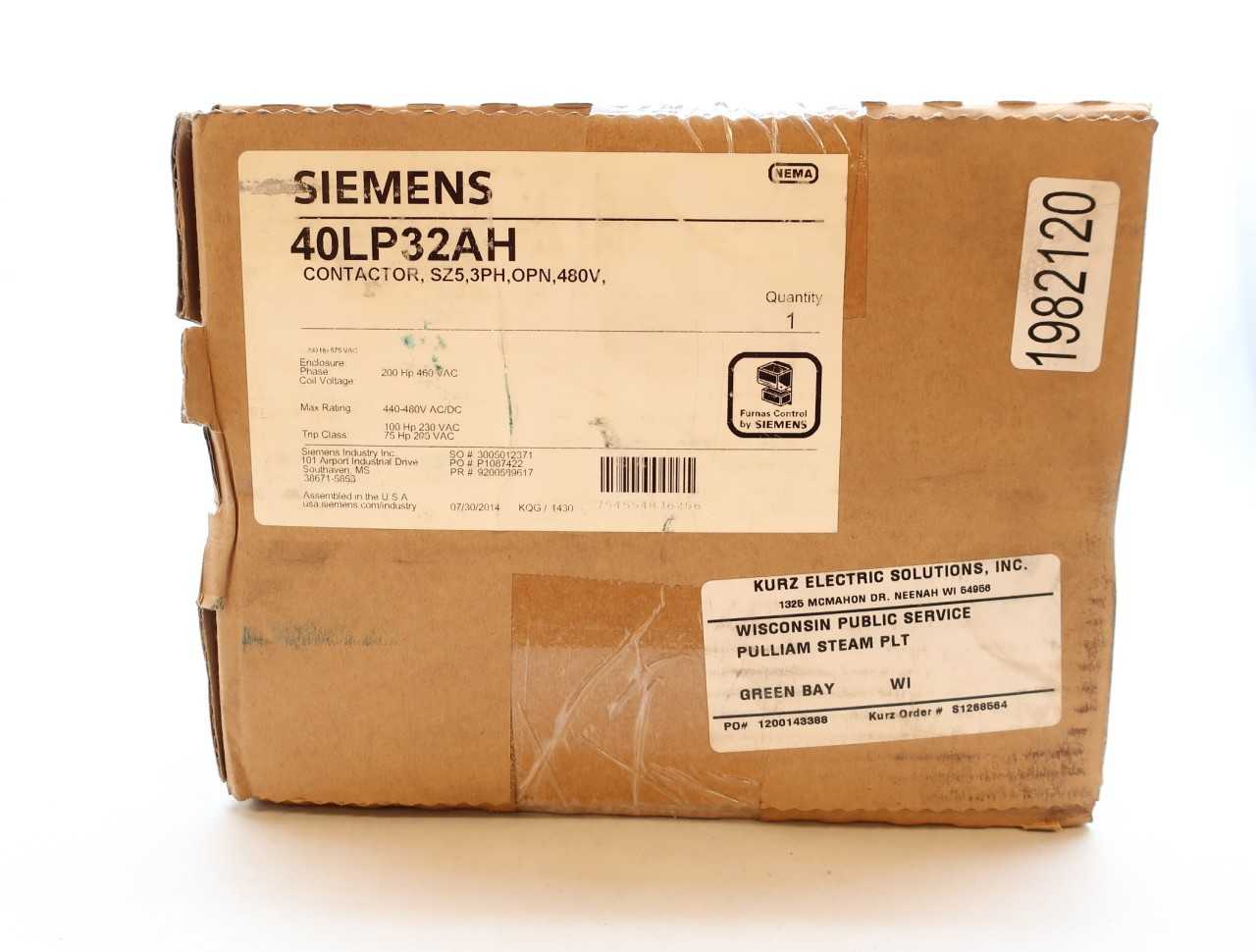 SIEMENS 40LP32AH SIZE 5 AC CONTACTOR 480V-AC 200HP - CONTACTORS