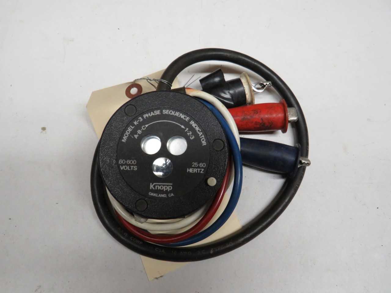 KNOPP 60-600 V MODEL K-3 PHASE SEQUENCE INDICATOR - ELECTRICAL COMPONENTS