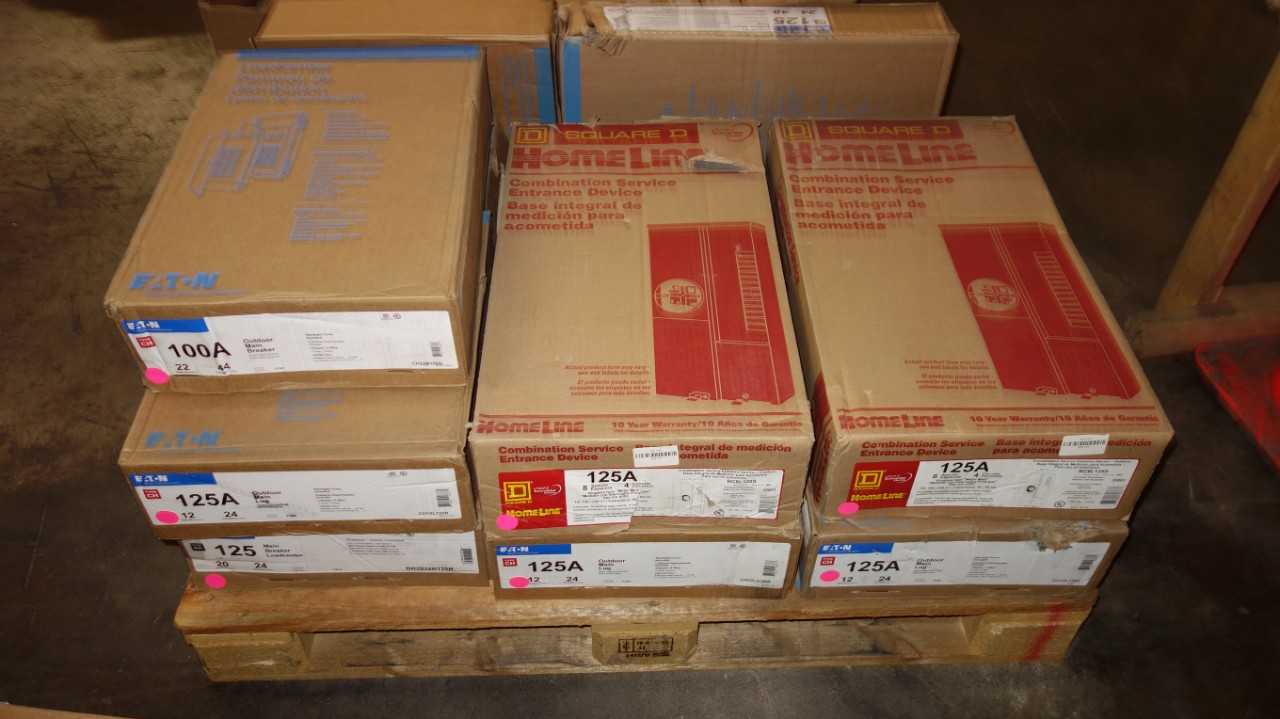 1 PALLET OF SQUARE D EATON 125A, 100A MAIN BREAKER PANELS - CIRCUIT BREAKERS