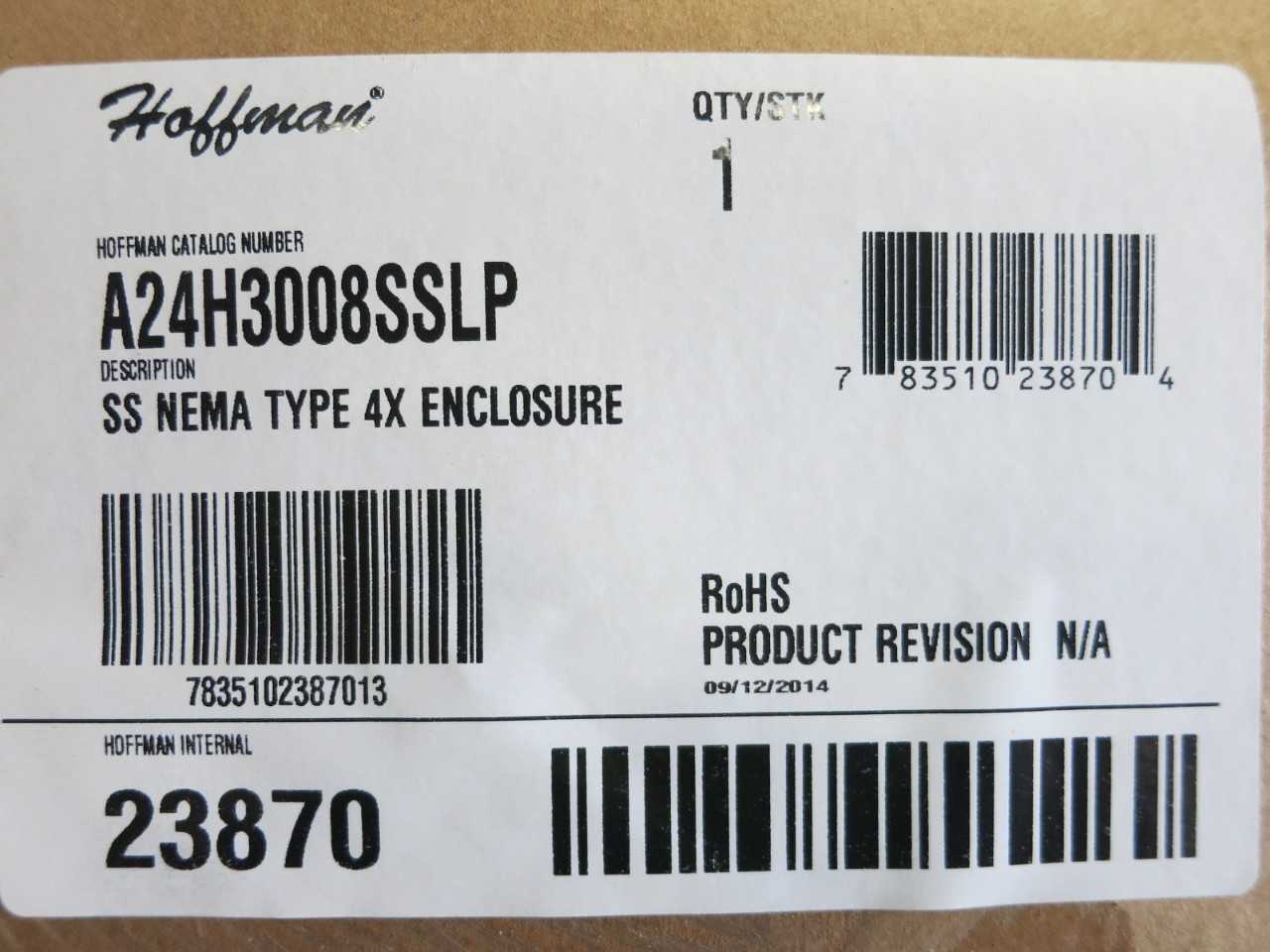 HOFFMAN A24H3008SSLP STAINLESS NEMA TYPE 4X ENCLOSURE 24X30X8 - INDUSTRIAL PARTS