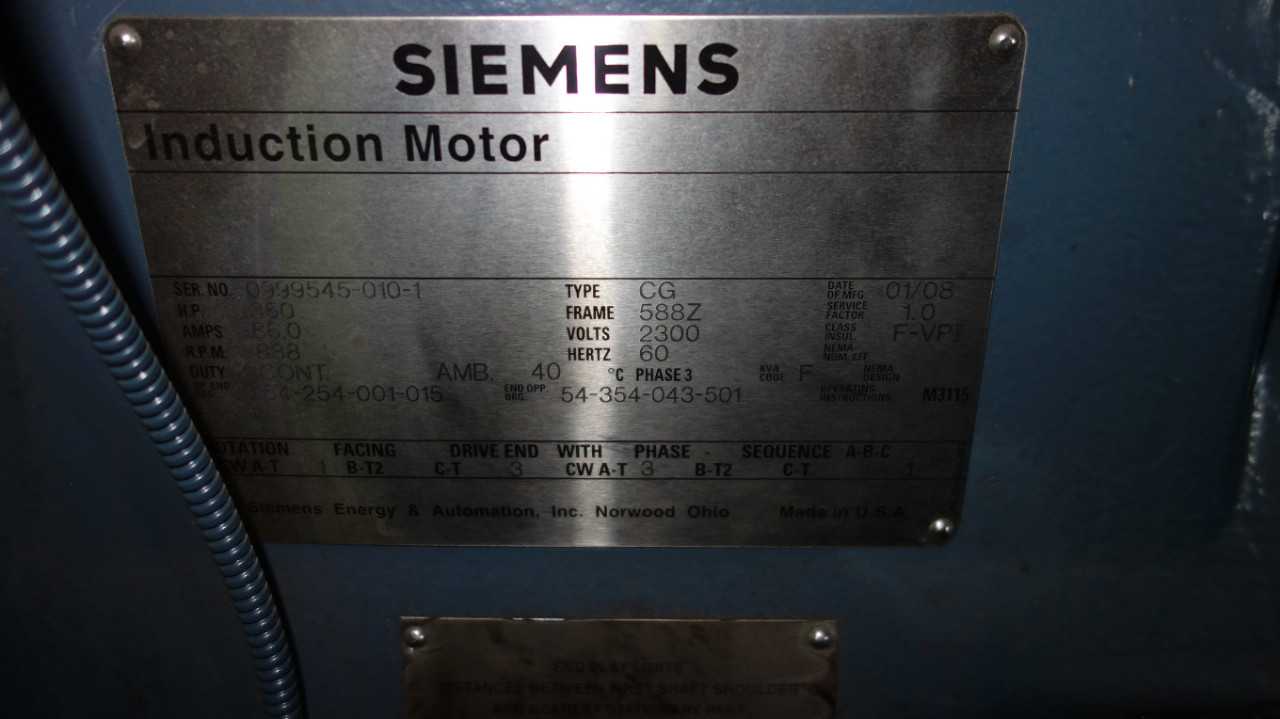 SIEMENS CG 350HP MOTOR 2300V 588Z 888RPM - ELECTRIC MOTORS
