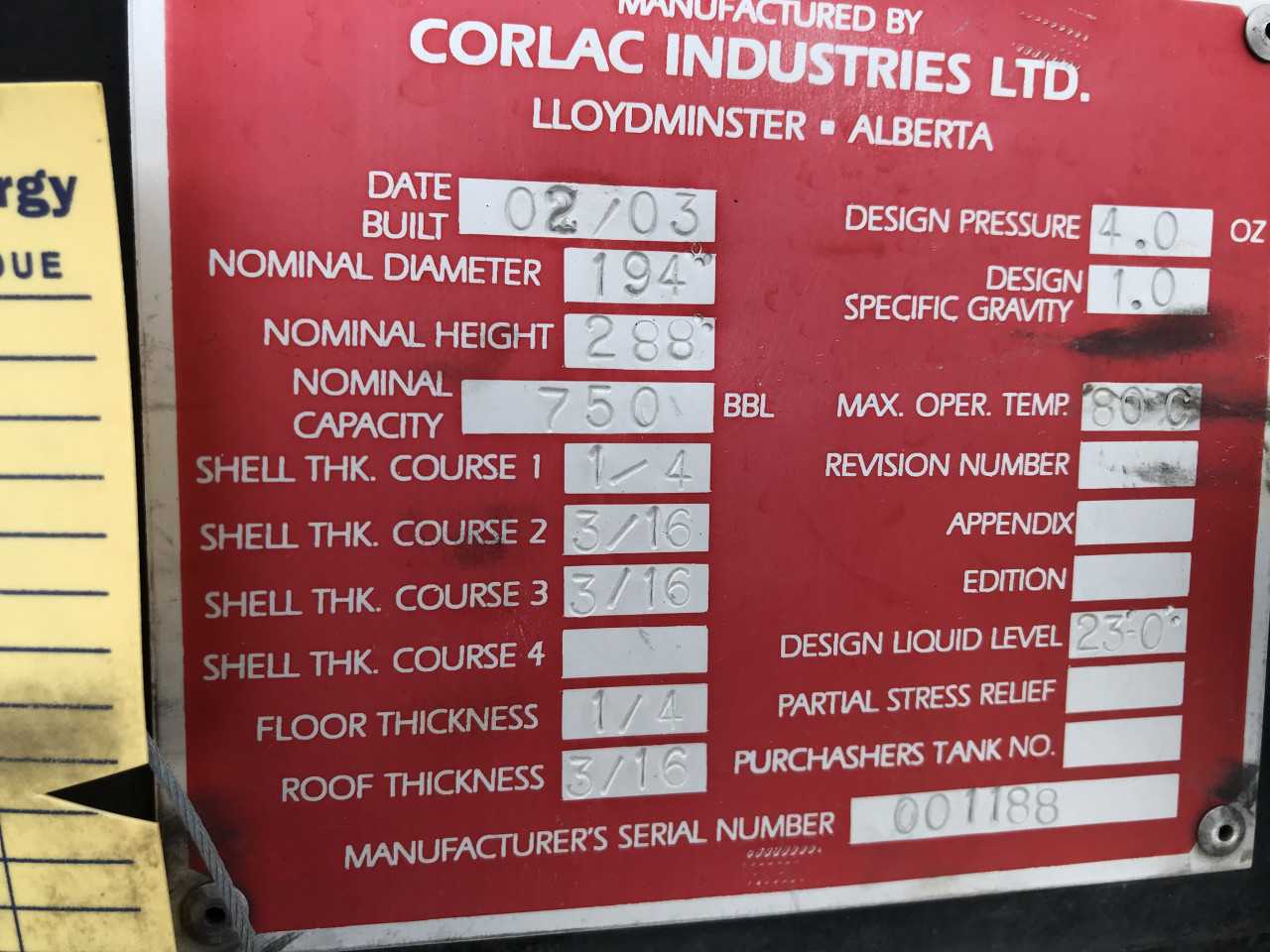 750 bbl Storage Tank - PROCESS EQUIPMENT