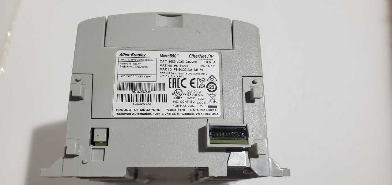 Allen Bradley Micro 850  2080-LC50-24QWB PLC - AUTOMATION & CONTROLS