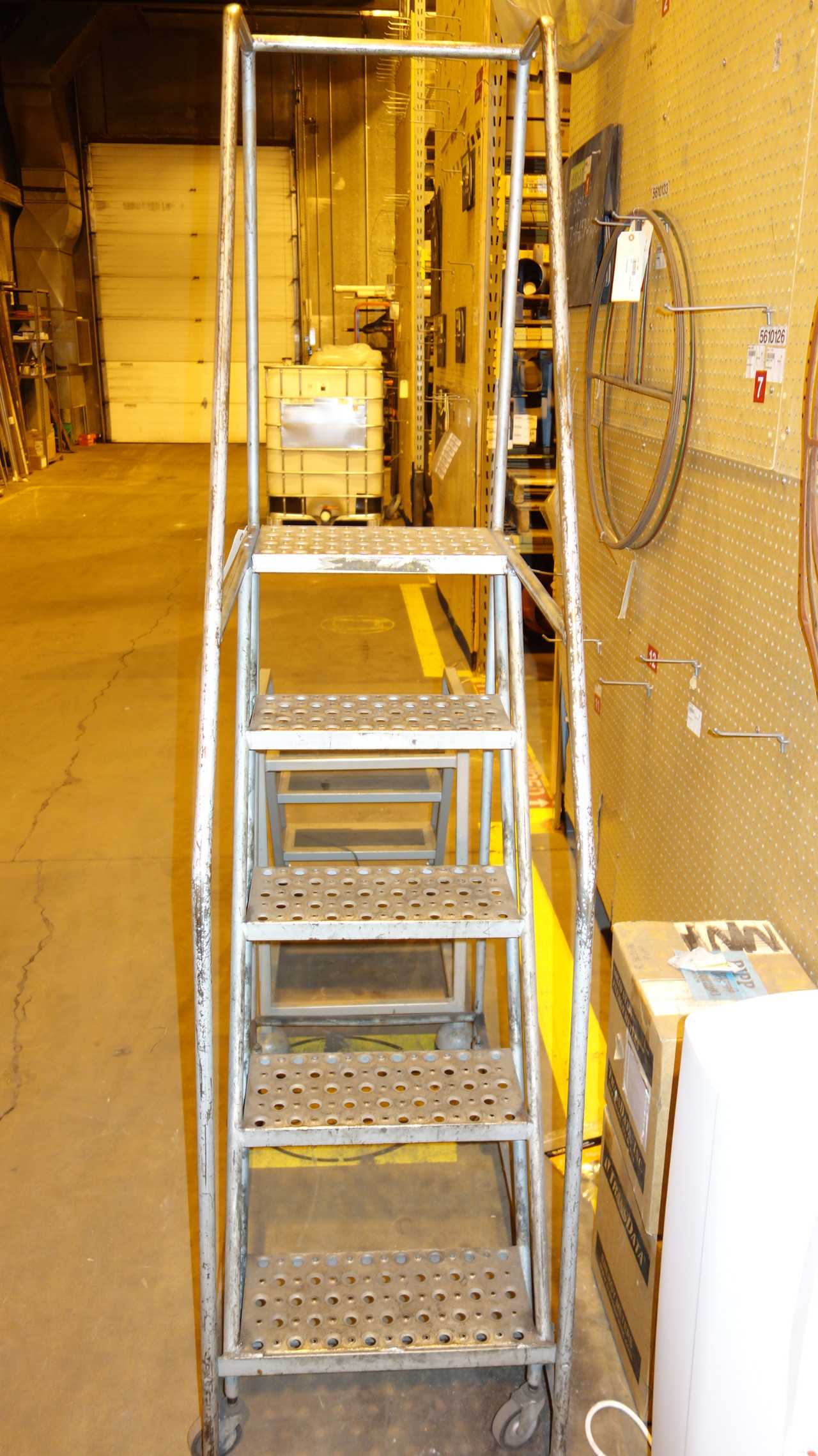 LOT OF 2 ASSORTED ROLLING STEP LADDERS - MATERIAL HANDLING