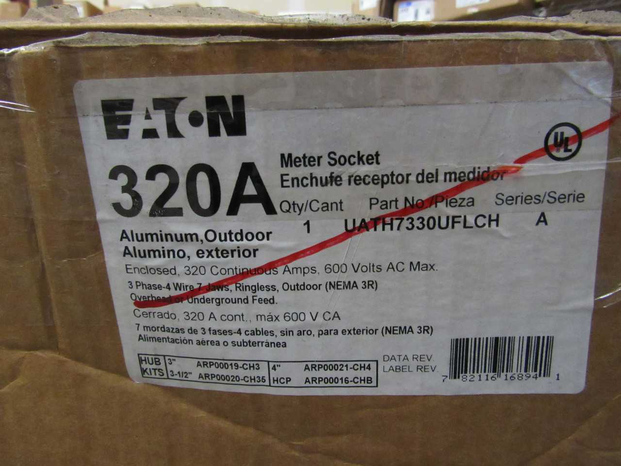 (2) Eaton UATH7330UFLCH Meter Socket Ringless 320A 600VAC 3 Ph 4 Wire 7 Jaws - INDUSTRIAL PARTS (2) Eaton UATH7330UFLCH Meter Socket Ringless 320A 600VAC 3 Ph 4 Wire 7 Jaws - INDUSTRIAL PARTS