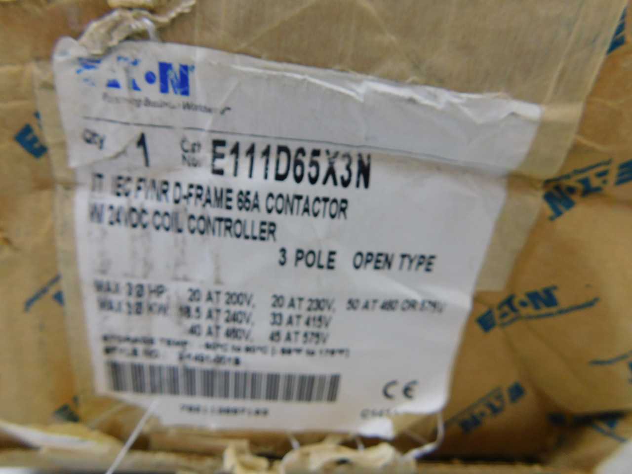 (3) Eaton E111D65X3N Non-Reversing Contactor Open 3P 65A 24VDC - CONTACTORS (3) Eaton E111D65X3N Non-Reversing Contactor Open 3P 65A 24VDC - CONTACTORS