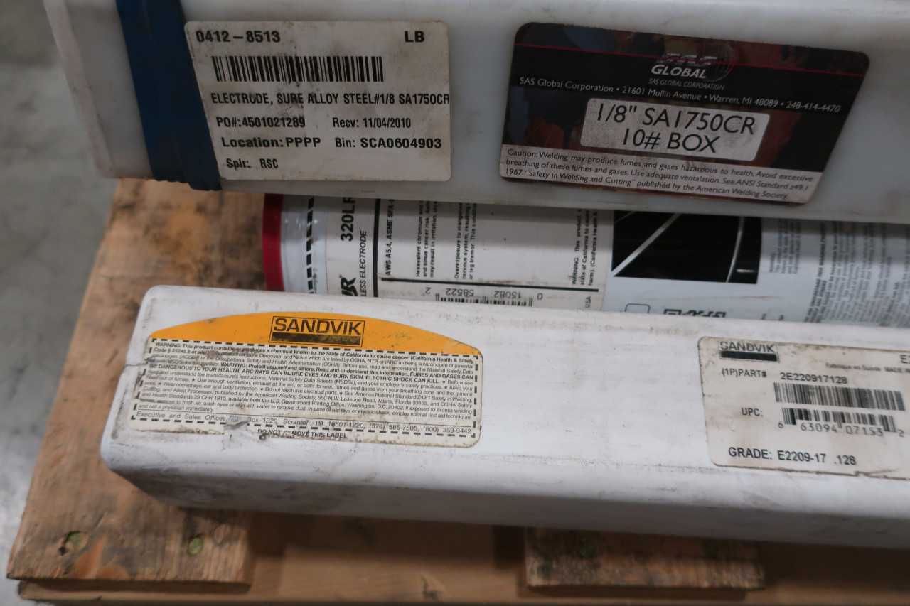 3 PALLETS OF ASSORTED WELDING ELECTRODES & WIRE AVESTA RADNOR MUREX LINCOLN ATOM ARC - WELDING EQUIPMENT