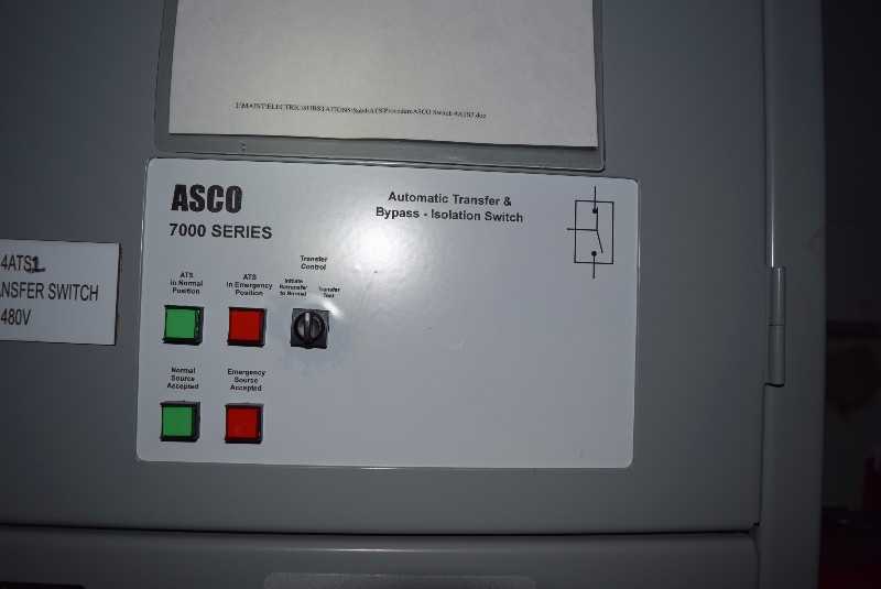 ASCO SERIES 7000 J07ATB030150N5XC 150 A 480 VAC AUTOMATIC TRANSFER SWITCH - MISCELLANEOUS
