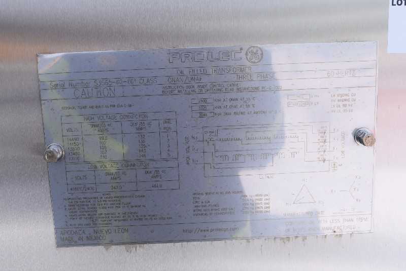 GENERAL ELECTRIC PROLEC ONAN/ONAF OIL FILLED TRANSFORMER 2500/3325/2948KVA 13800VAC HV 480Y/277VAC LV 3PH - MISCELLANEOUS