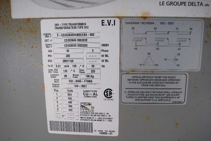 ENVIRO-GUARD CD3C0045 TRANSFORMER DRY TYPE 45 KVA 480 VAC 208/120 VAC - MISCELLANEOUS