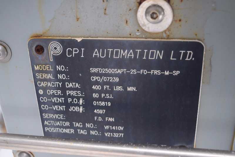 CPI AUTOMATION SRFD2500SAPT-2S-F0-FRF-M-SP 400 FT LBS. PER MINUTE 65 PSI ACTUATOR POSITIONER PNEUMATIC ASSEMBLY - MISCELLANEOUS