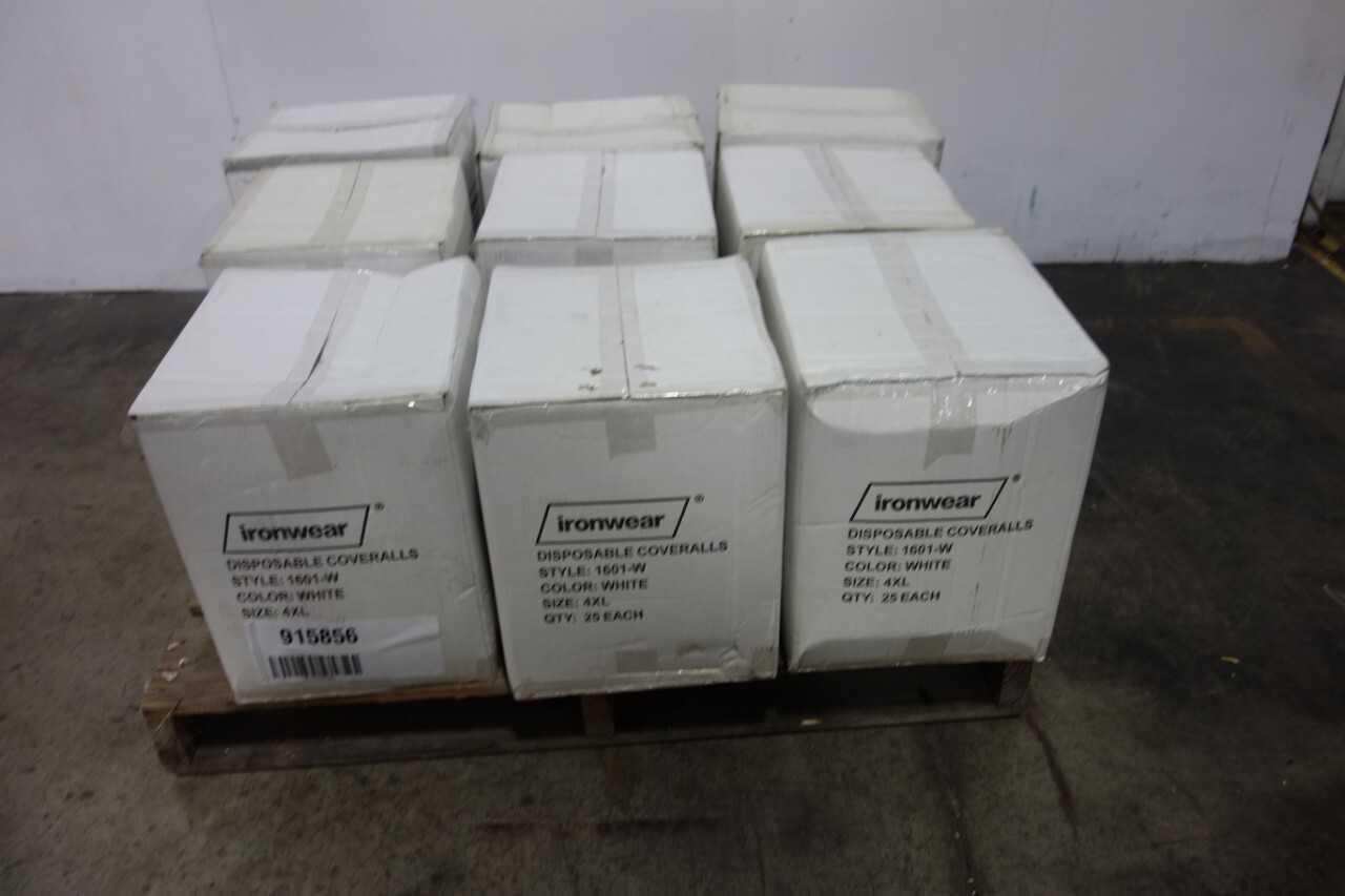 PALLET OF IRONWEAR 1601-W DISPOSABLE COVERALLS - SAFETY EQUIPMENT PALLET OF IRONWEAR 1601-W DISPOSABLE COVERALLS - SAFETY EQUIPMENT