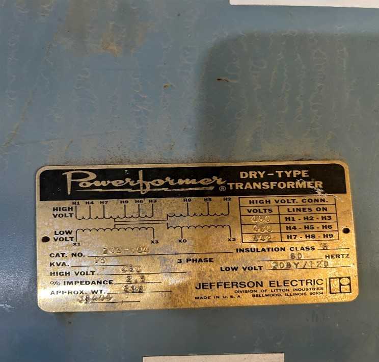 Jefferson Electric Wall Mounted Dry Transformer - CONTROL TRANSFORMERS