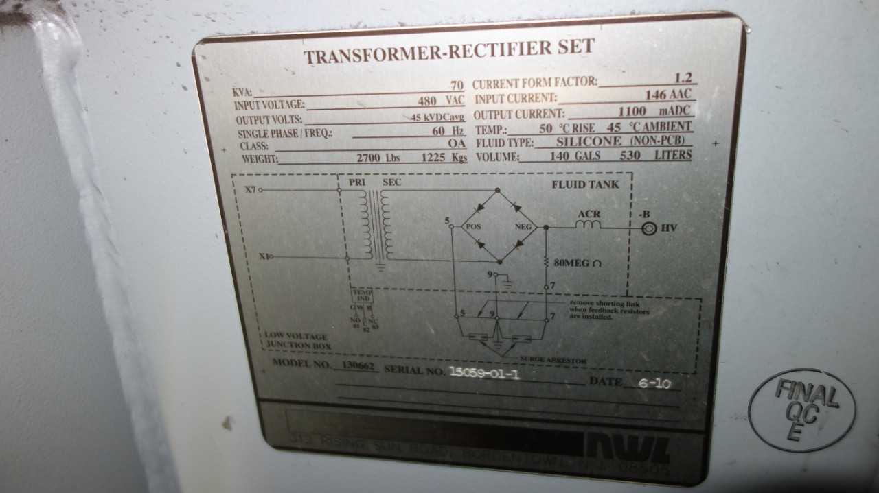 NWL 100609A TRANSFORMER-RECTIFIER SET 109KVA 440V-AC - CONTROL TRANSFORMERS