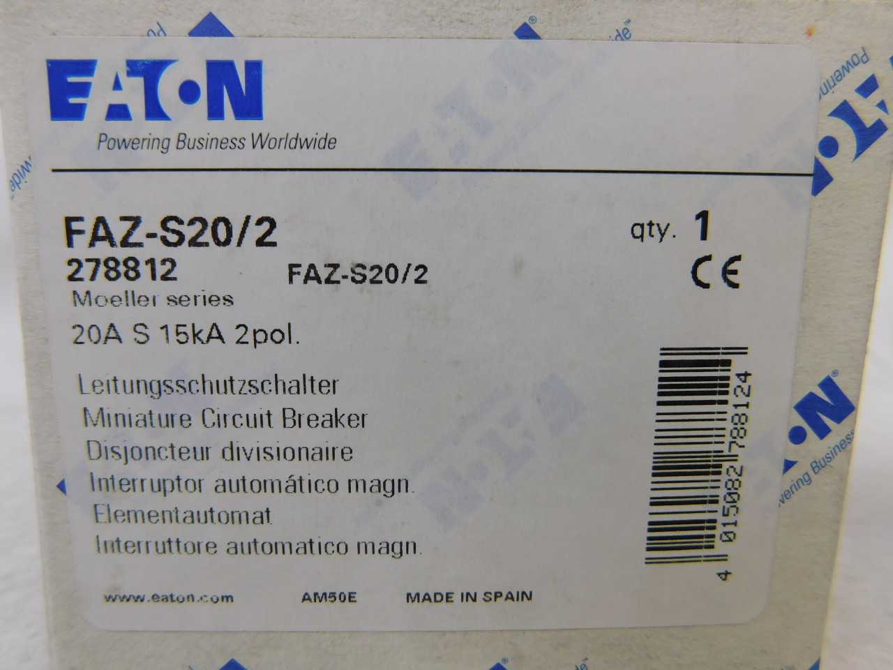 Lot of Qty 25x Eaton FAZ-S20/2 Plug In S Frame 2P 20A 120/240VAC 50/60Hz - ELECTRICAL COMPONENTS