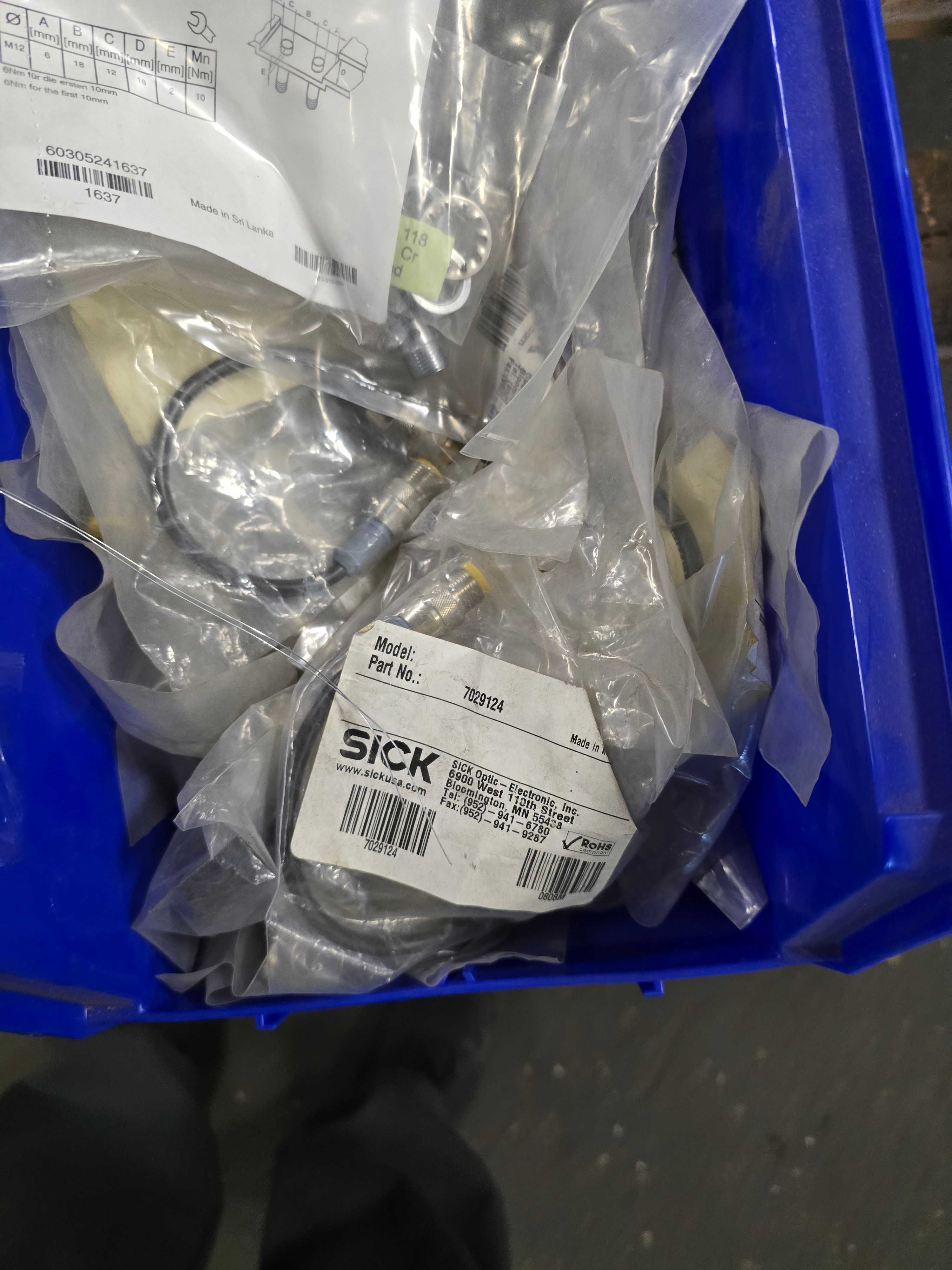 BLUE BINS OF SICK PARTS & CABLES - QTY 2 - INDUSTRIAL PARTS