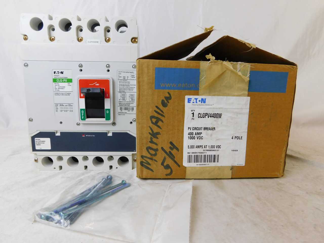 Lot of Qty 1x Eaton CLGPV4400W MCCB LG 4P 400A 1000VDC - CIRCUIT BREAKERS Lot of Qty 1x Eaton CLGPV4400W MCCB LG 4P 400A 1000VDC - CIRCUIT BREAKERS