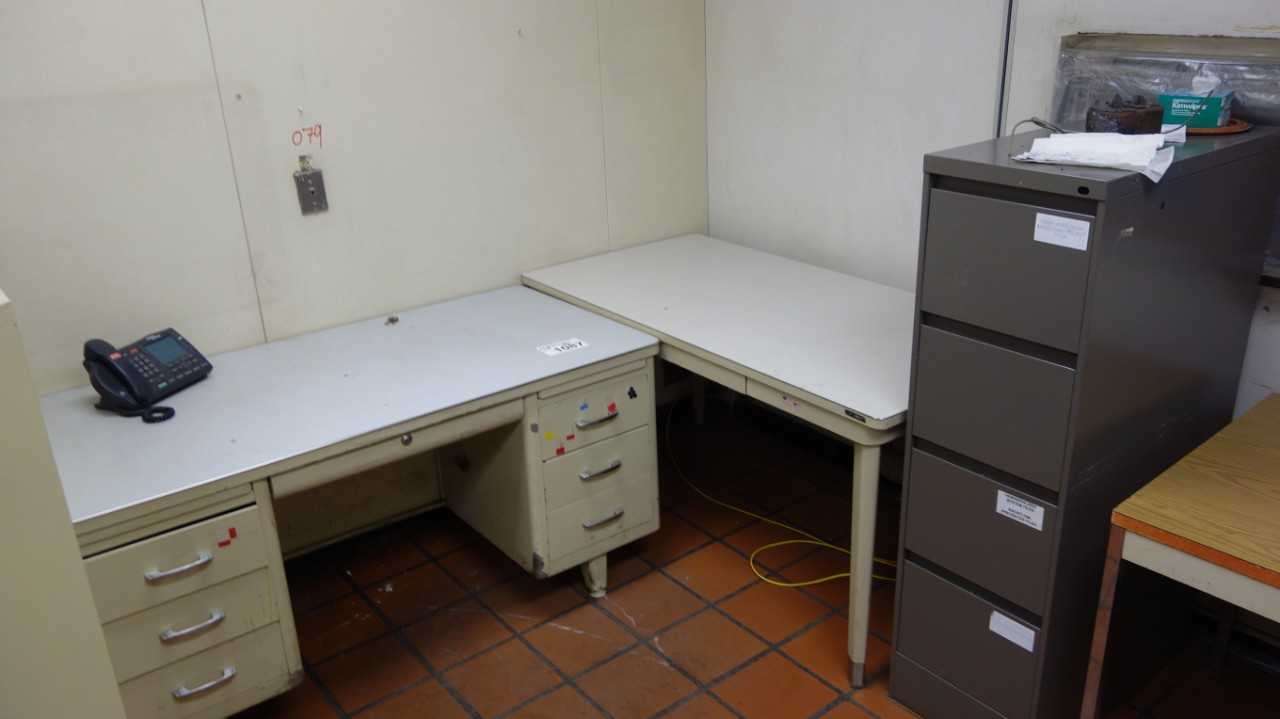 LOT OF FURNITURE, DESK, TABLE, 4-DRAWER CABINET - PLANT & FACILITY