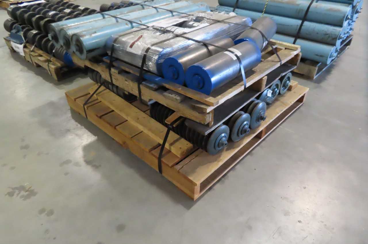 5 PALLETS OF ASSORTED TROUGHING RETURN ROLLER IDLERS, 6IN DIAMETER, HEWITT ROBBINS, SAGUARD - MACHINING ACCESSORIES & TOOLING