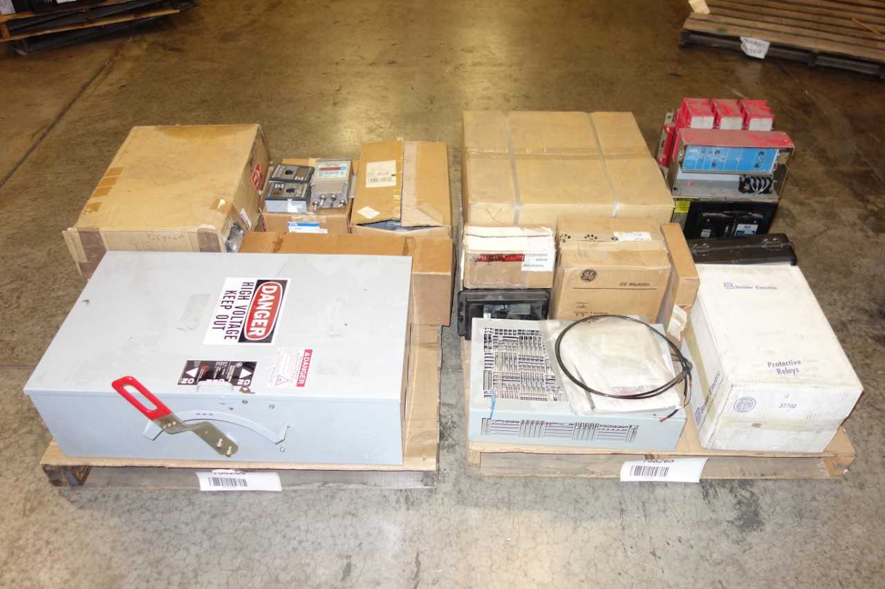2 PALLETS OF ASSORTED CIRCUIT BREAKERS, RESISTERS, RELAY CONTROLS - CIRCUIT BREAKERS