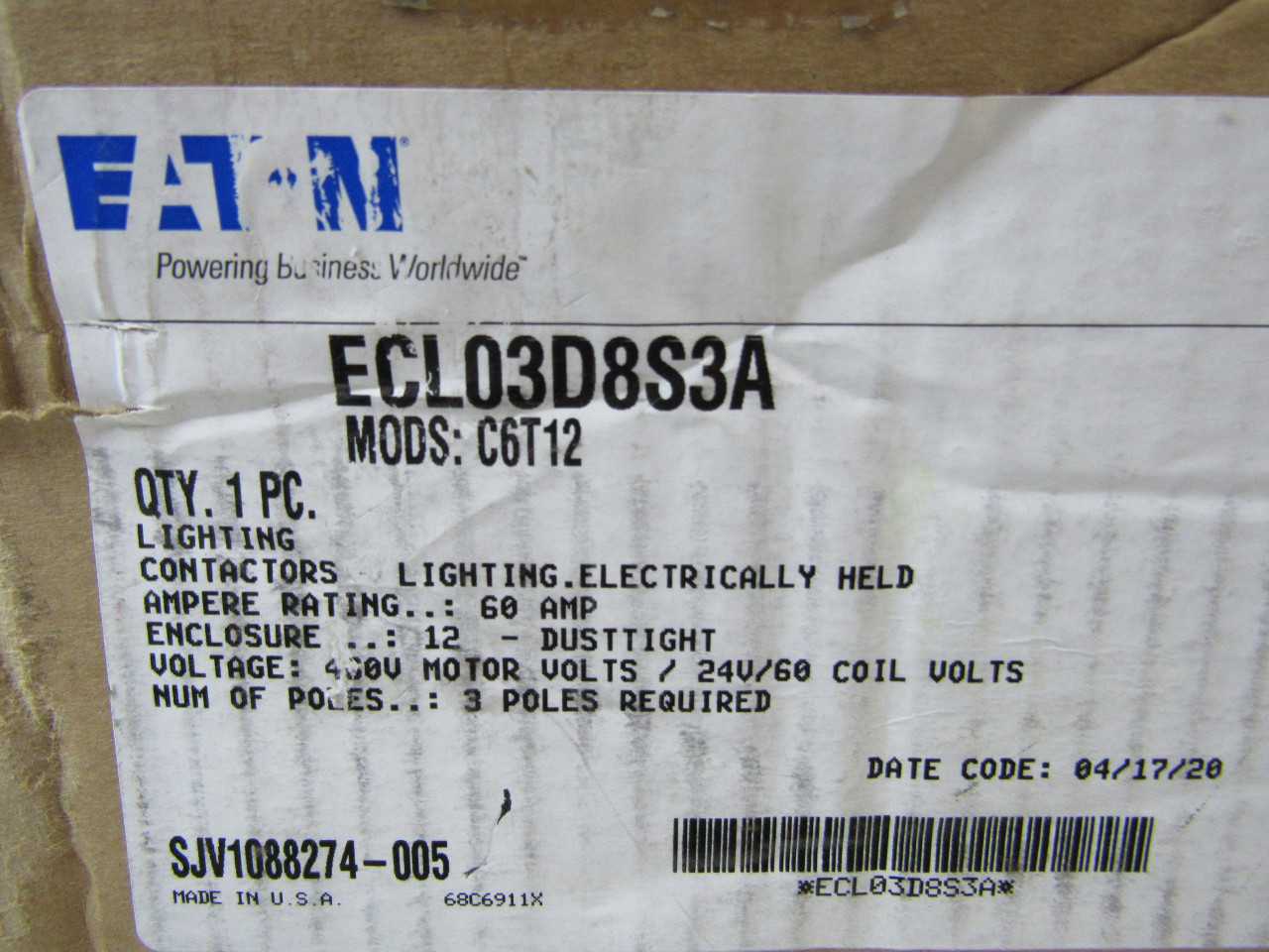Lot of 1x ECL03D8S3A Contactor - CONTACTORS