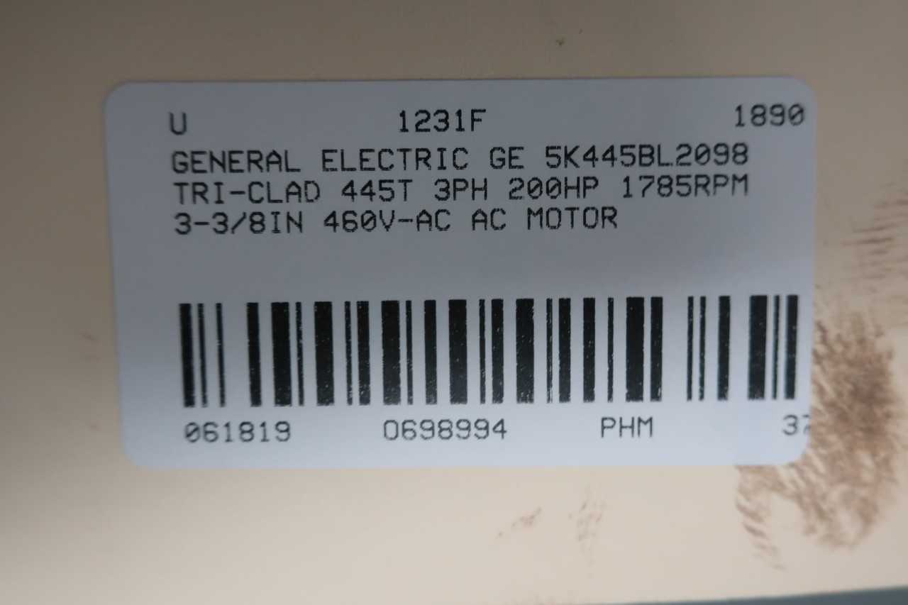 GENERAL ELECTRIC GE 5K445BL209B TRI-CLAD 445T 3PH 200HP 1785RPM 3-3/8IN 460V-AC AC MOTOR - ELECTRIC MOTORS