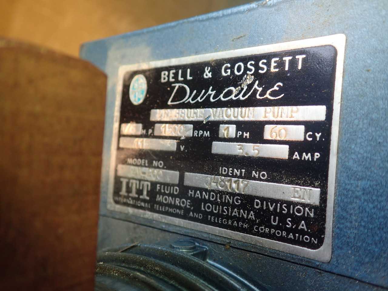 Bell & Gossett Durarie PV-200 Pressure/Vacuum Pump 115V 1/8HP 1500 RPM 3.5A - PUMPS