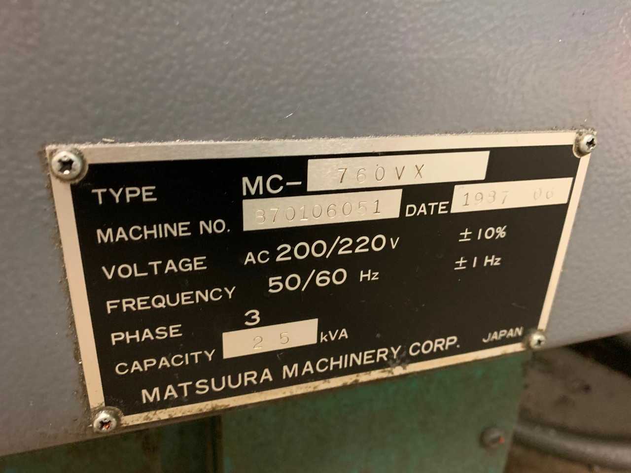 1987 Matsuura MC-760VX Vertical Machining Center - VERTICAL MACHINING CENTERS