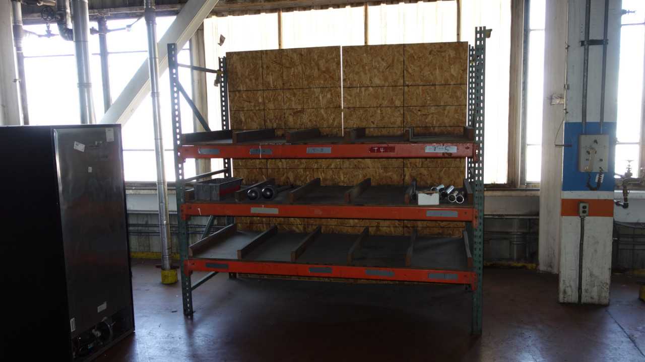 LOT OF 2 SECTIONS OF TEARDROP RACKING WITH CONTENTS - PALLET RACKING