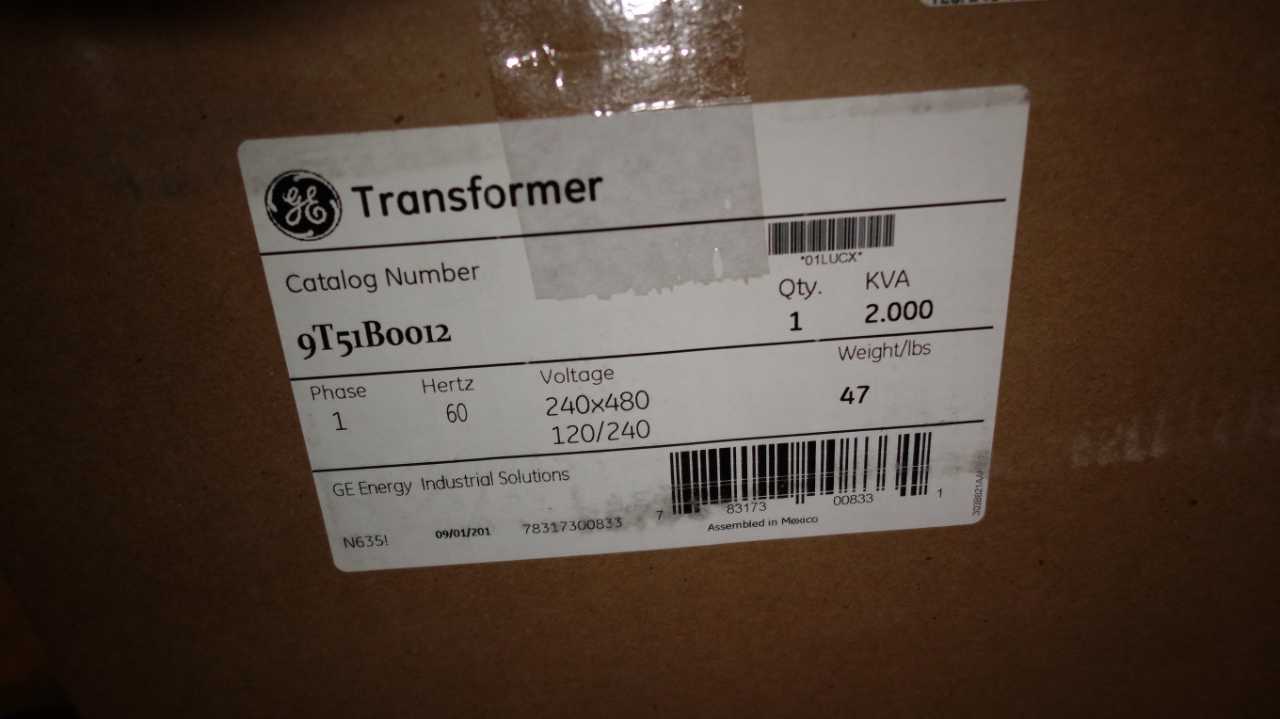 LOT OF 2 GE 9T51B0012 2KVA 480/120V-AC TRANSFORMERS - CONTROL TRANSFORMERS