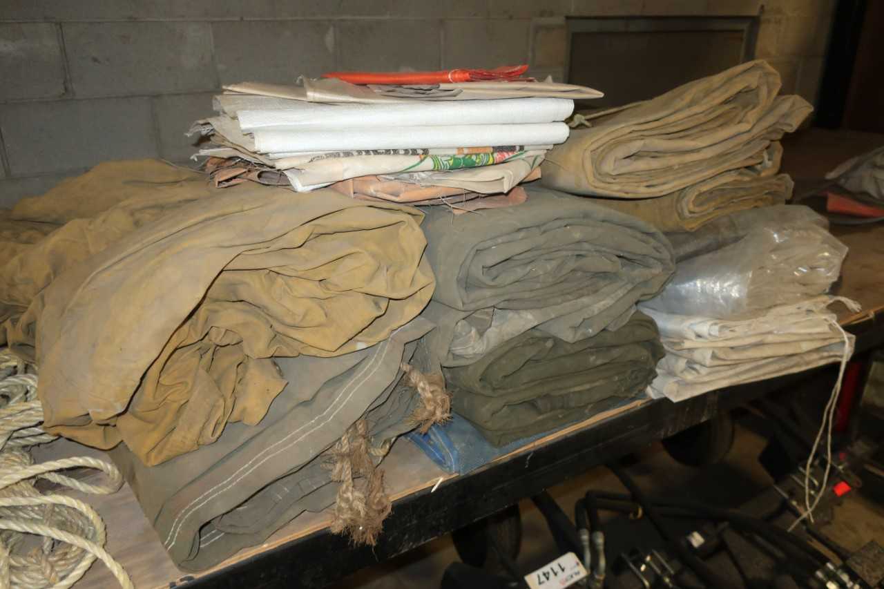 LOT OF ASSORTED CLOTH & PLASTIC TARPS - MATERIAL HANDLING