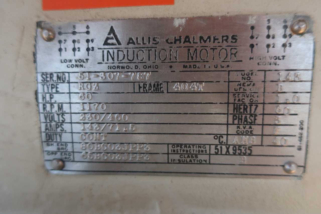 ALLIS-CHALMERS MOTOR MODEL 143 60HP 460V 3PH 1170RPM - ELECTRIC MOTORS