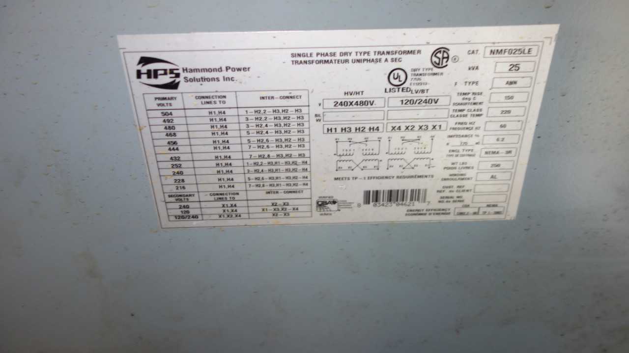 HAMMOND HPS NMF025LE 25KVA 480V-AC TRANSFORMER - CONTROL TRANSFORMERS