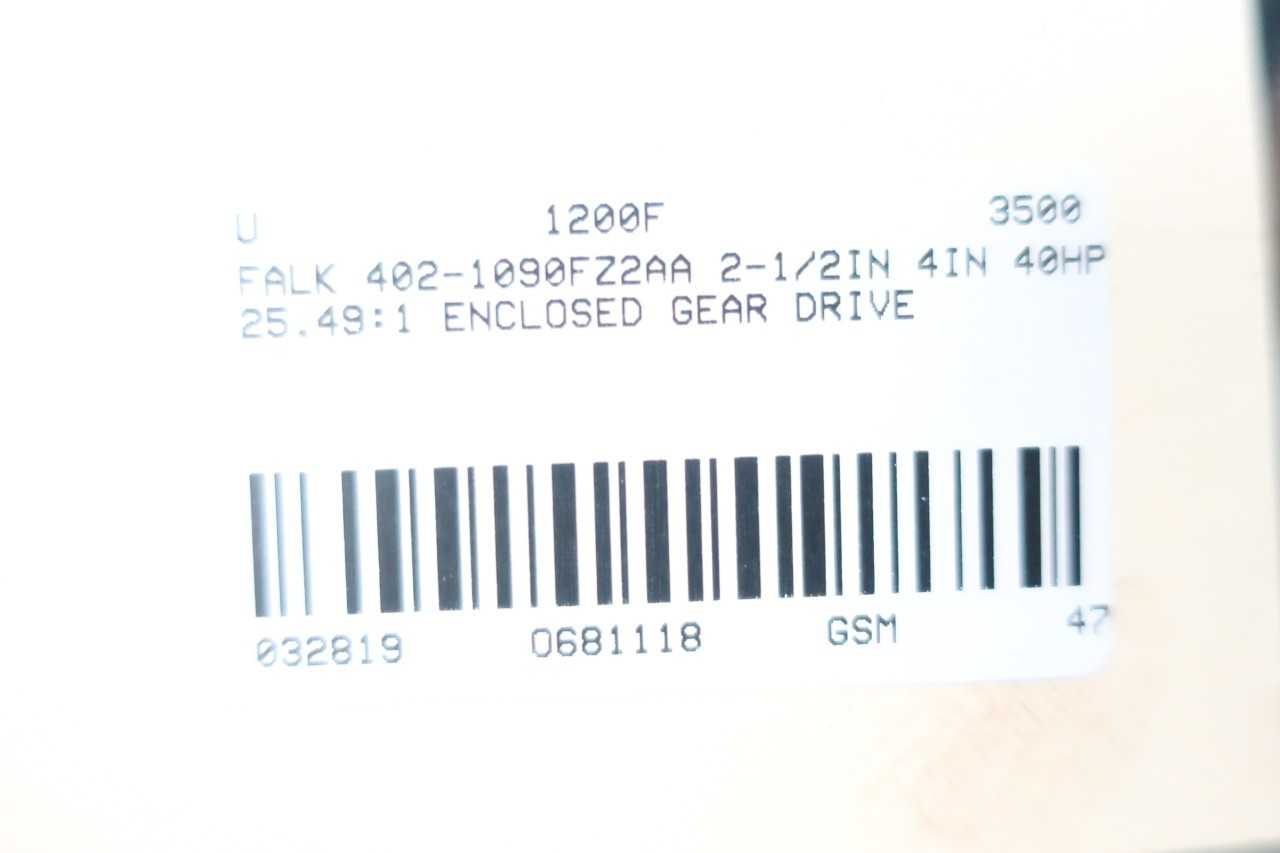 FALK 402-1090FZ2AA 2-1/2IN 4IN 40HP 25.49:1 ENCLOSED GEAR DRIVE - GEAR REDUCERS