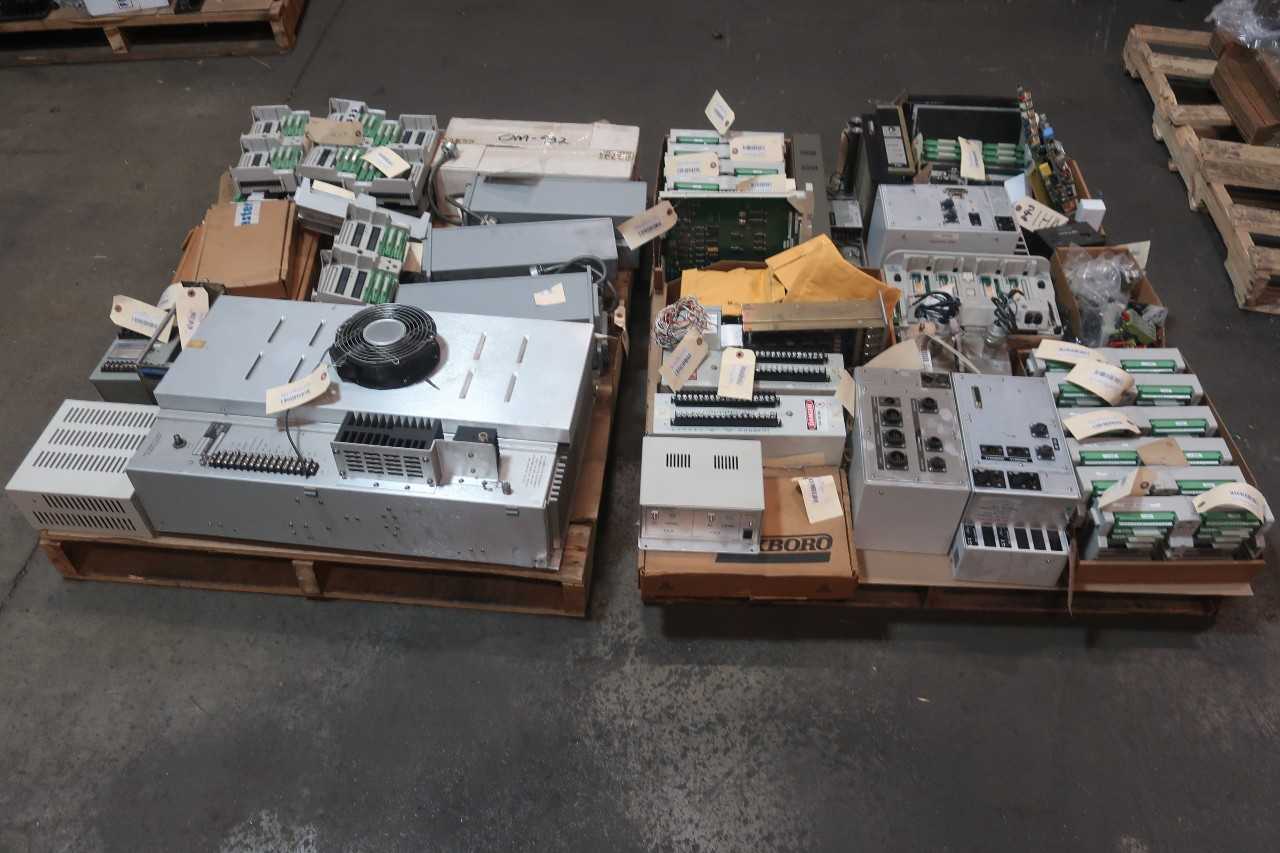2 PALLETS OF ELECTRICAL CONTROL MODULES, COMM CONTROLS, CONTROLS AMP, CHOP-OFF LIMITER CONTROLS, MONITOR- GLENAYRE, OVATION, HALMAR ROBICON, GOULD, MONITECH, GE FANUC, GS GENERAL, EDWARDS - AUTOMATION & CONTROLS