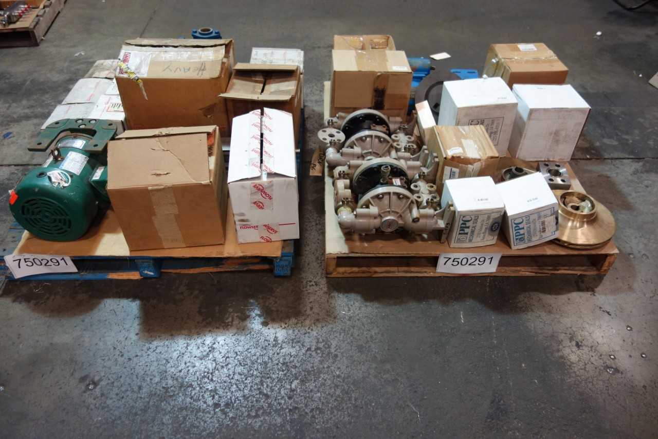 2 PALLETS OF ASSORTED PUMPS, PUMP PARTS & ACCESSORIES- SANSO, CORONA, ARO, MADDEN, FLOWSERVE - PUMPS
