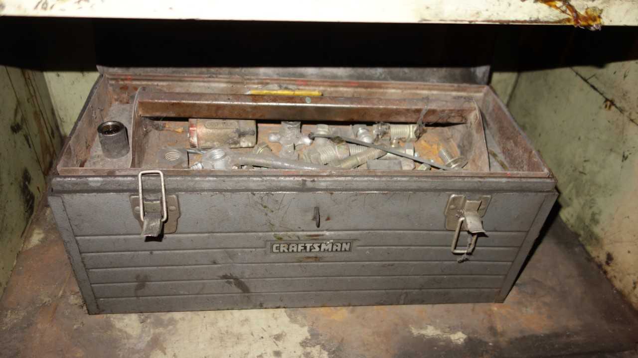 2 DOOR 3 SHELF STEEL CABINET W/ CONTENTS - TOOL STORAGE