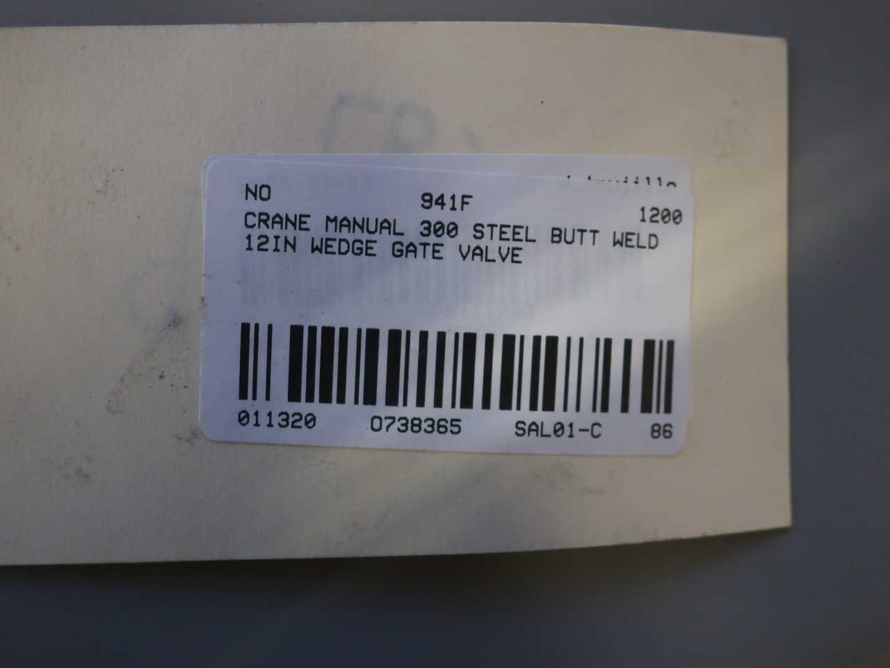 CRANE MANUAL 300 STEEL BUTT WELD 12IN WEDGE GATE VALVE - VALVES