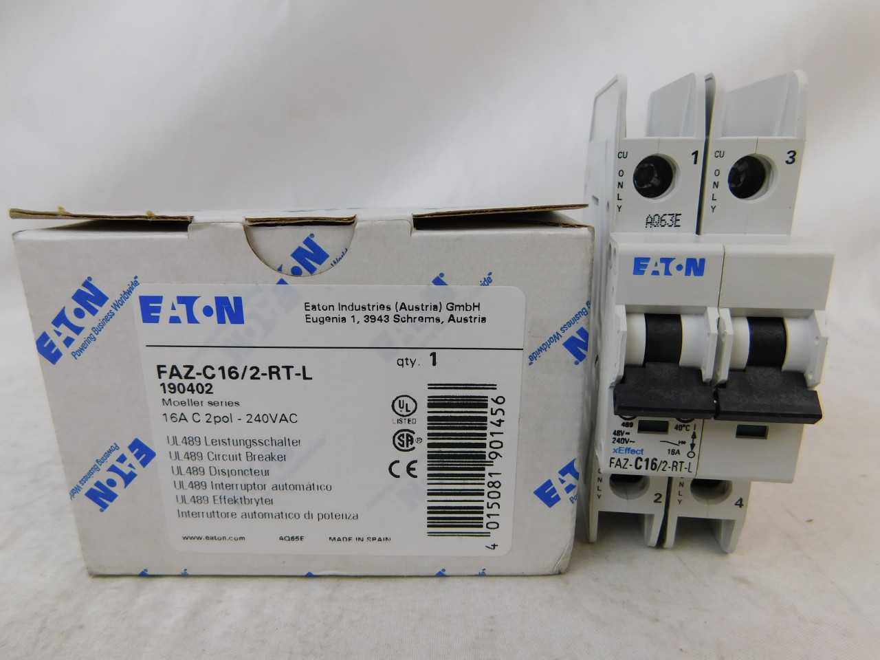 (50) Eaton FAZ-C16/2-RT-L Plug In FAZ 2P 16A 120/240VAC 50/60Hz - MACHINING EQUIPMENT